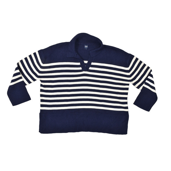 GAP Mens Big & Tall Size XXL Breton Stripe V-Neck Pullover Sweater Navy White - Picture 1 of 8